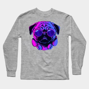 Synthwave Pug Dog Lover Puppy Long Sleeve T-Shirt